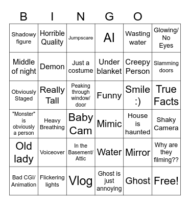 Scary Tiktok Bingo Card