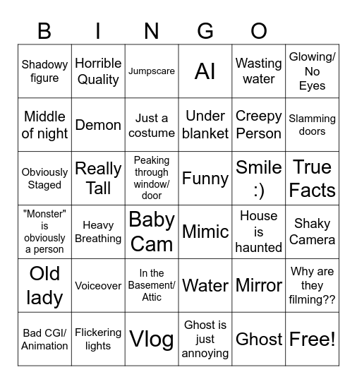 Scary Tiktok Bingo Card