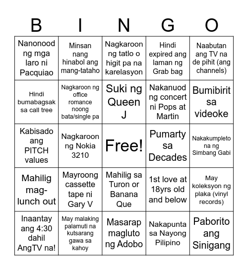 Ultimate Filipino Human Bingo Card