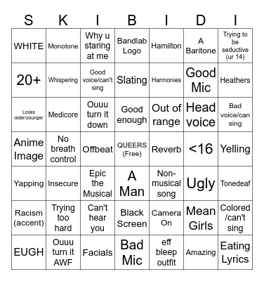 Discord Audition Bingo Card