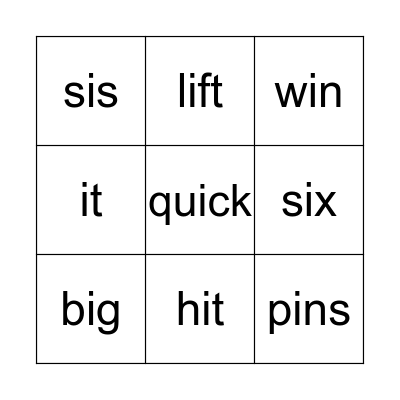 Letter I Words Bingo Card
