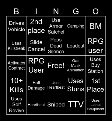 COD Warzone Bingo Card