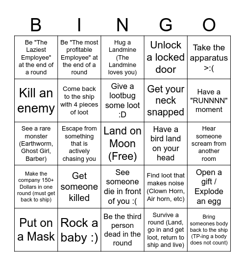 Lethal Drinko Bingo Card