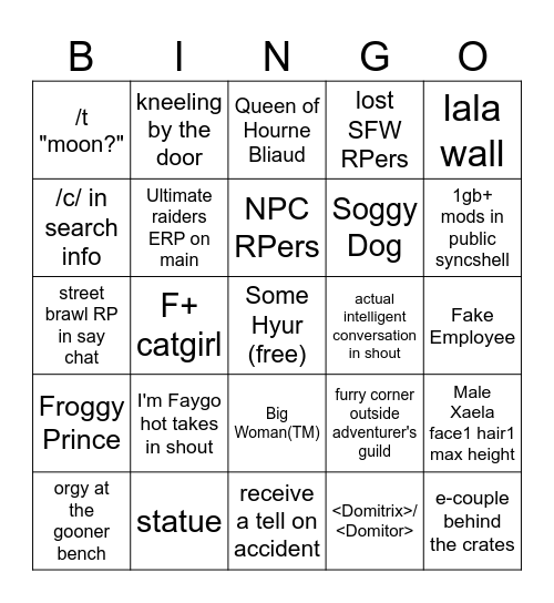 Balmung Quicksand Bingo Card