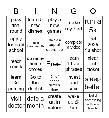 Derek's 2025 Bingo Card Bingo Card