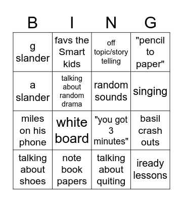 math class Bingo Card