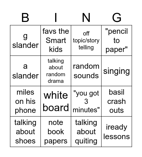 math class Bingo Card