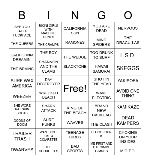 SURF PUNK Bingo Card