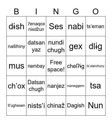 Tŝilhqot’in Animal Bingo! Bingo Card