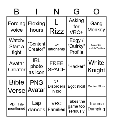 Vrchat Bingo Card