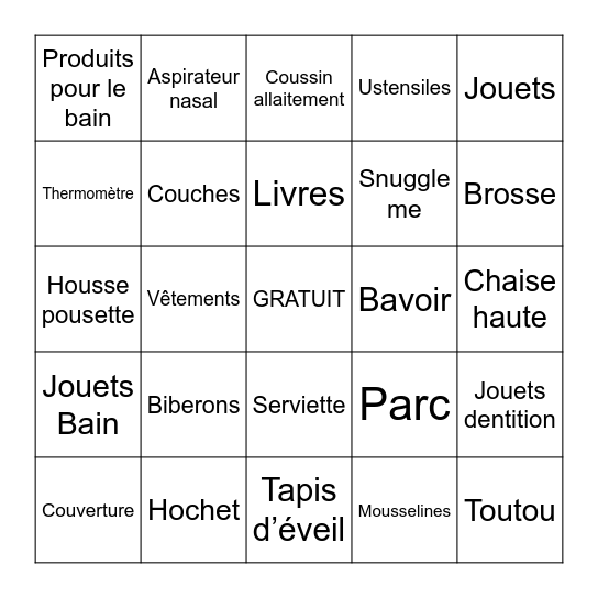 BINGO BÉBÉ Bingo Card