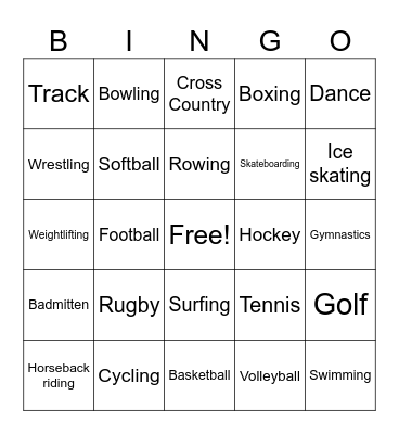 Be a good sport! Bingo Card