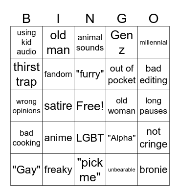 Cringe comp Bingo Card