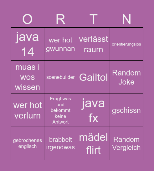 Ortner Bingo Card