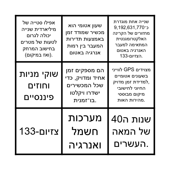 שעון אטומי Bingo Card