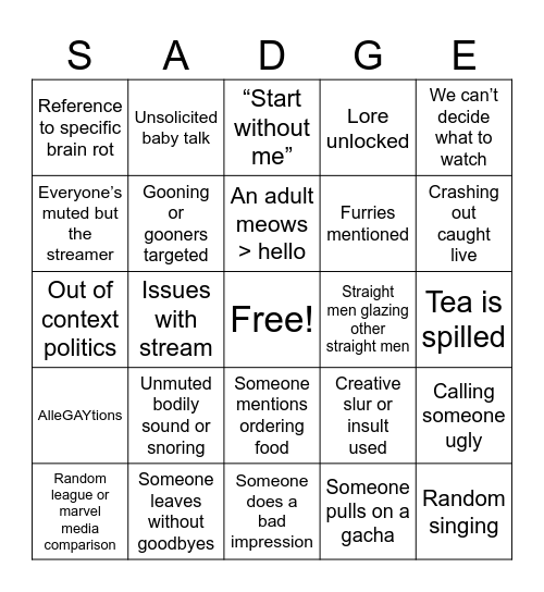 Gail Bongo Bingo Card