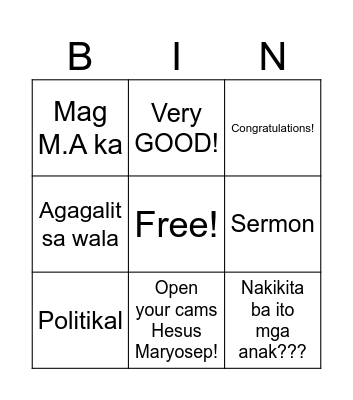 Bingo of Our Daily Sermon Bingo Card