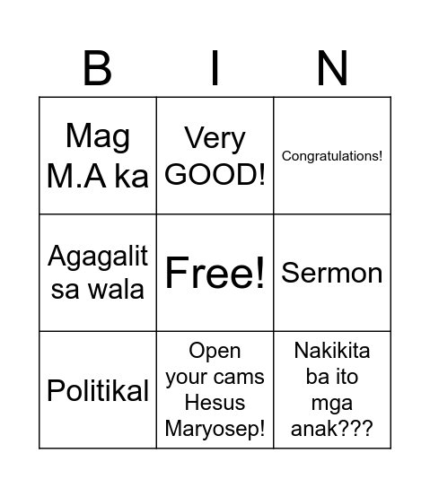Bingo of Our Daily Sermon Bingo Card