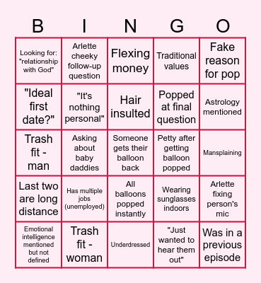 Pop The Balloon or Find Love Bingo Card