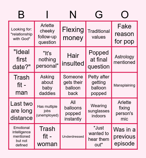 Pop The Balloon or Find Love Bingo Card