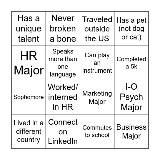 SDSU SHRM BINGOOO Bingo Card