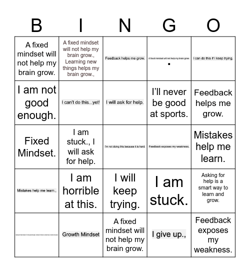 Growth Mindset Bingo Card