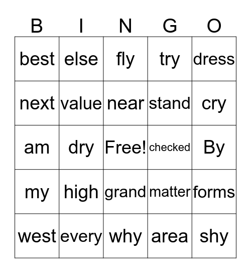 Vocab Words Week 1 Bingo Card