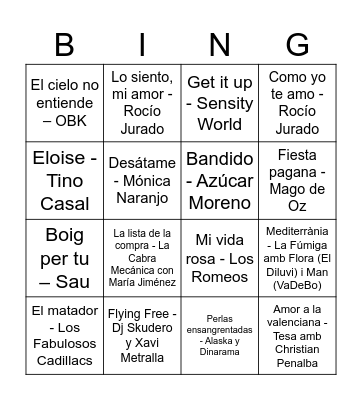 Bingo Musical Bingo Card