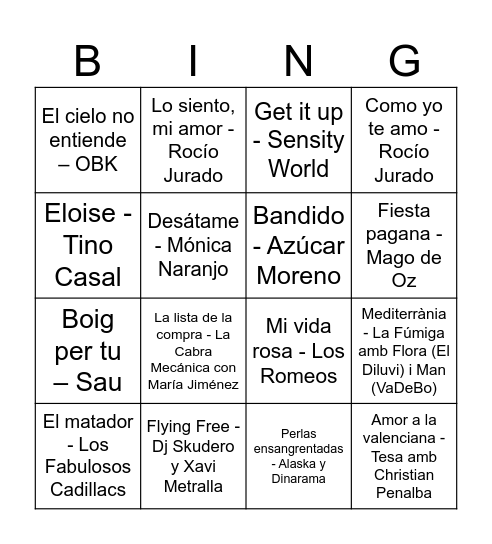 Bingo Musical Bingo Card