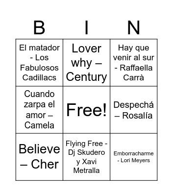 Bingo Musical Bingo Card