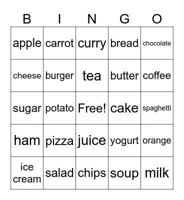 FOOD BINGO Card