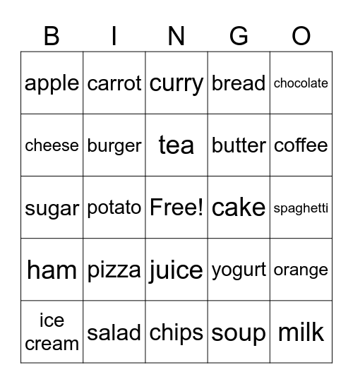 FOOD BINGO Card