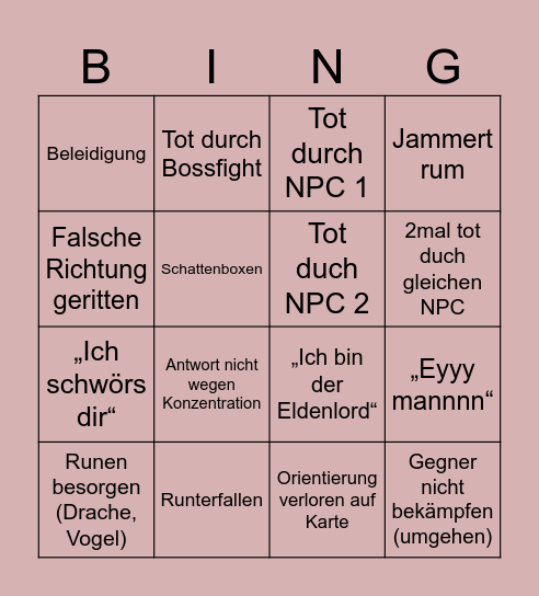 Elden Ring Bingo Card