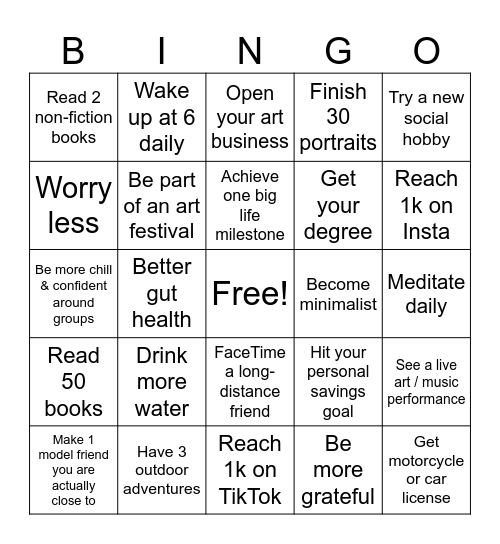 New Year's Resolution BINGO Card