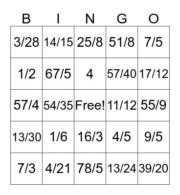 Fraction Bingo Card