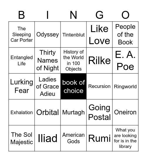 Physical TBR Bingo Card