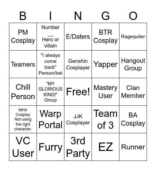 THE HBG Bingo Board Bingo Card