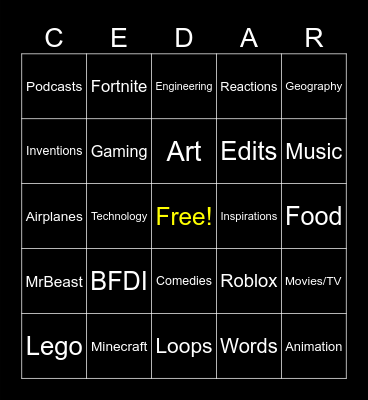 The Shorts Bingo Card