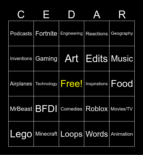 The Shorts Bingo Card