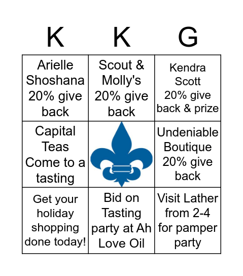 Kappa Mosaic Shopping Fundraiser Bingo Card