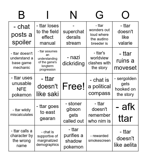 ttar bingo Card