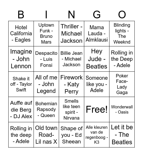 muziek bus bingo Card