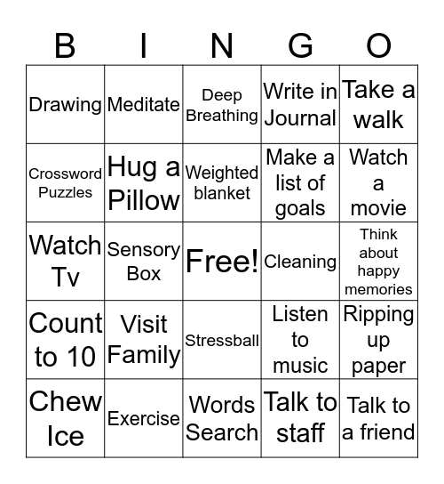 Coping Skills Bingo Card