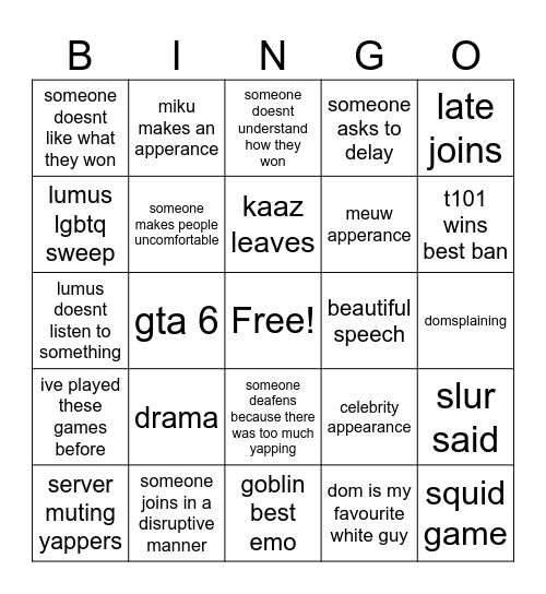 Untitled Bingo Card