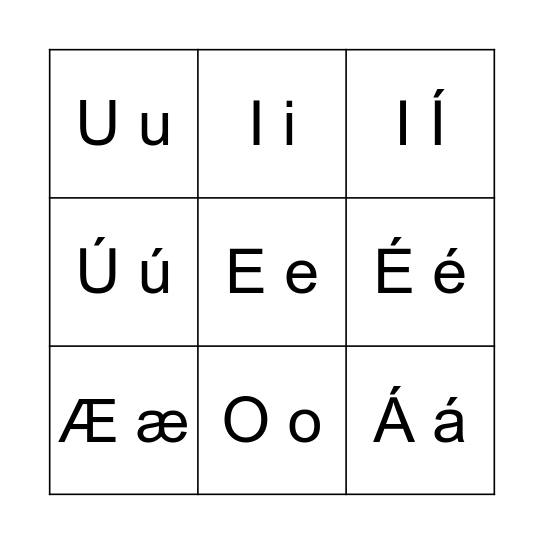 Sérhljóðar Bingo Card