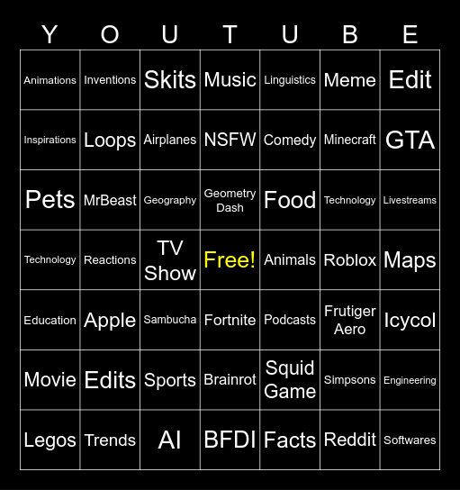 The Shorts Bingo Card