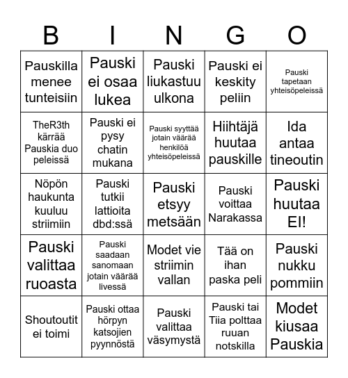 Raitsun bingokortti Bingo Card