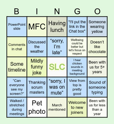 Best meeting of the week Bingo Card