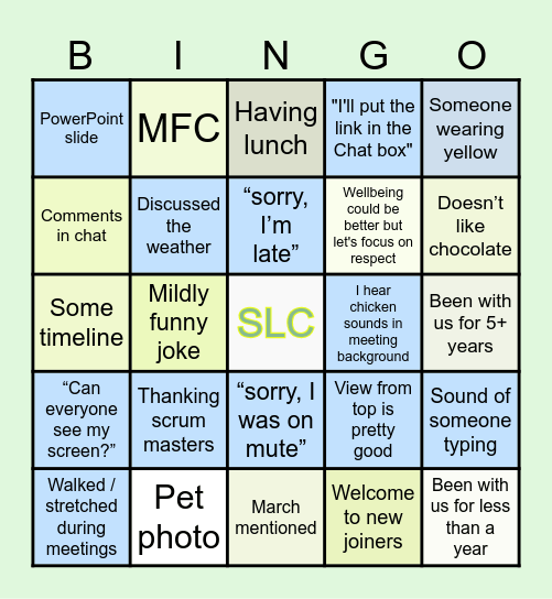 Best meeting of the week Bingo Card