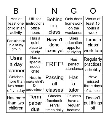 Time Bingo Card